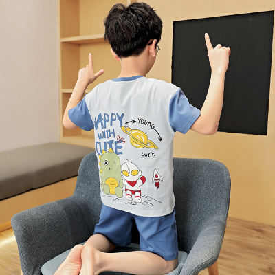 男童睡衣夏季纯棉短袖短裤中大童男孩卡通全棉儿童家居服夏天套装