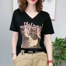 批发官图 2026纯棉短袖t恤女士短款V领上衣减龄显瘦中年妈妈<b class='q'>女装</b>洋气