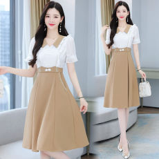 批发2025大码女装<b class='q'>夏</b>季新款短袖中长款显瘦胖妹妹网红气质拼接连