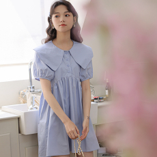 批发实拍2026新款学院风甜美可爱<b class='q'>娃娃</b>领短袖洋气中长款泡泡袖<b class='q'>裙</b>子淑女