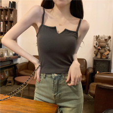 批发实拍实价新款韩版夏季百搭纯色简约带胸垫吊带背心女修身显瘦上衣