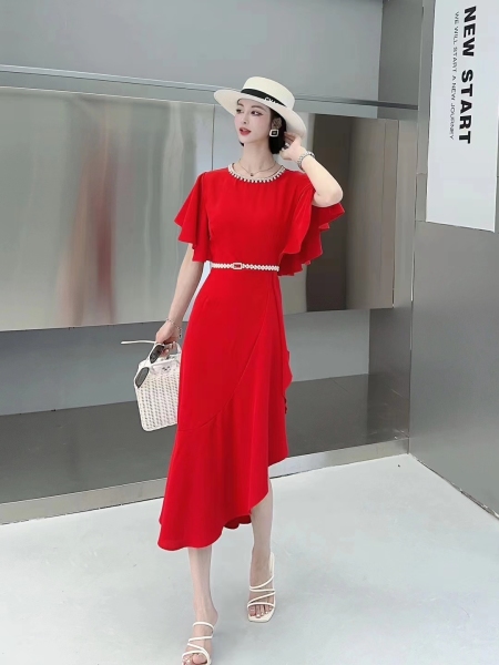 RY1599#夏季新款时尚大牌洋气不规则连衣裙优雅显瘦气质裙子