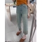牛仔烟管裤女2023夏季时尚宽松小众设计感裤脚印花休闲直筒九分裤轮播图1