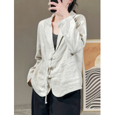 批发2025秋季盘扣西装女春季新款纯色复古文艺长袖外套上衣