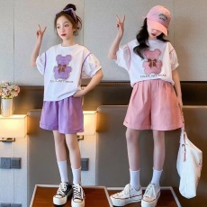 女童夏装套装2026新款洋气时髦儿童装夏季网红女孩短袖短裤两件套