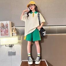 女童夏装2026新款中大童韩版Polo宽松短裤运动小女孩童装两件套