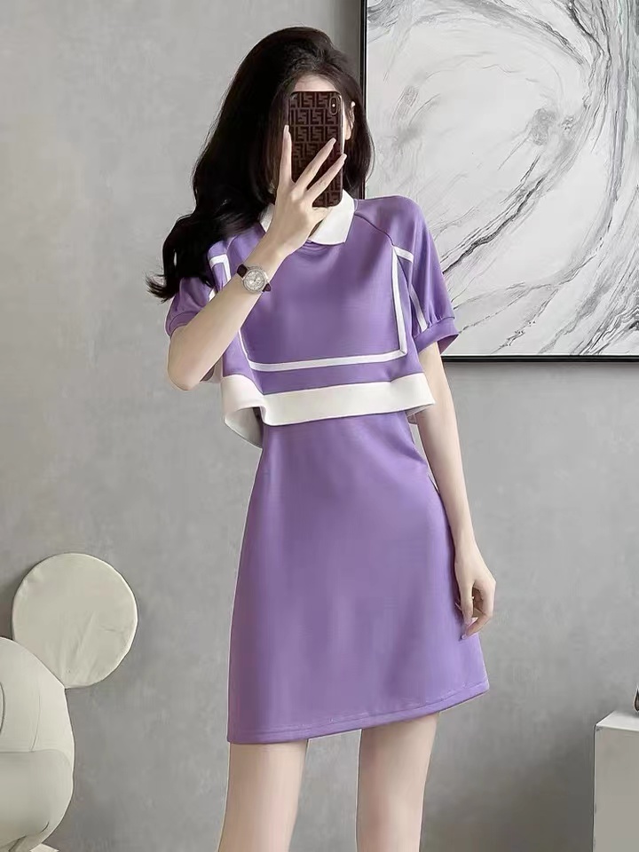PF4196#夏季法式紫色假两件连衣裙子女装夏装  新款小个子气质高级时尚...