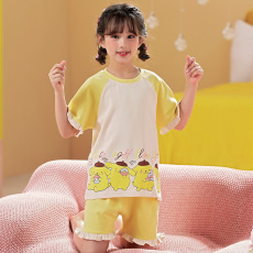 批发夏季女童睡衣新款纯棉短袖公主风女孩<b class='q'>儿童</b>套头套装