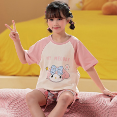 批发夏季女童睡衣新款纯棉短袖公主风女孩<b class='q'>儿童</b>套头套装