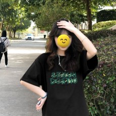 批发【200克精梳纯棉】后包领纯棉宽松印花短袖<b class='q'>t</b>恤女