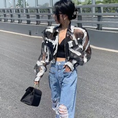批发时尚独特别致小上衣透视防晒衫外套女夏纯欲辣妹气质翻领短款<b class='q'>衬衫</b>