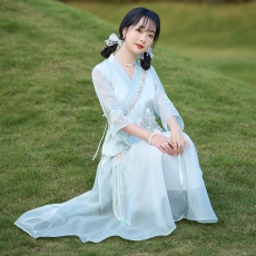 实拍新中式春夏改良汉服上衣刺绣唐装女装中国风仙气斜领上衣
