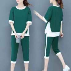 批发2023夏季韩版时尚运动服新款气质休闲套装女大码短袖七分裤两件套