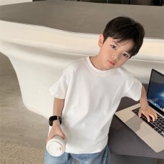 批发26支100%纯棉童装夏季新款男童<b class='q'>女童</b>光版<b class='q'>空白</b>版宽松落肩款短袖T恤