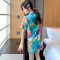 睡衣女2023年夏季新款仿真丝性感印花短袖V领开衫冰丝家居服套装轮播图2