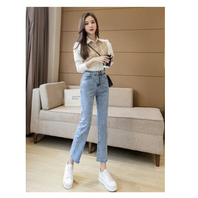 高腰九分小脚牛仔裤小个子女2023春夏新款韩版显瘦百搭休闲直筒裤