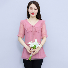 批发实拍2026夏季新款纯色<b class='q'>雪纺</b><b class='q'>衫</b>甜美淑女套头中长款<b class='q'>大码</b>打底时尚上衣