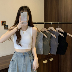 实拍运动背心女夏季遮肉带胸垫外穿美背短款辣妹吊带无袖打底上衣