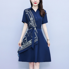 实拍大码女装2023夏季新款收腰显瘦设计感连衣裙拼接中长衬衫裙女