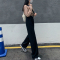 实拍2023新款韩版宽松拖地阔脚裤牛仔裤女直筒显瘦小个子垂感轮播图3