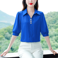 实拍2026夏新款洋气女士七分袖衬衣短款百搭桑蚕丝上衣