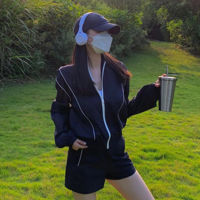 欧货高端运动休闲套装女夏季2023新款炸街时尚卫衣短裤两件套洋气