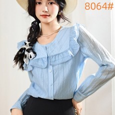 批发大码女装微胖mm海军领<b class='q'>长袖</b>衬衫2023春新款法式宫廷风遮肚上衣