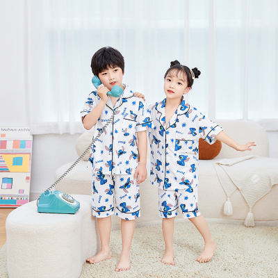 乔雅诗#儿童纯棉卡通史迪仔套装春夏季男童开衫短袖短裤睡衣
