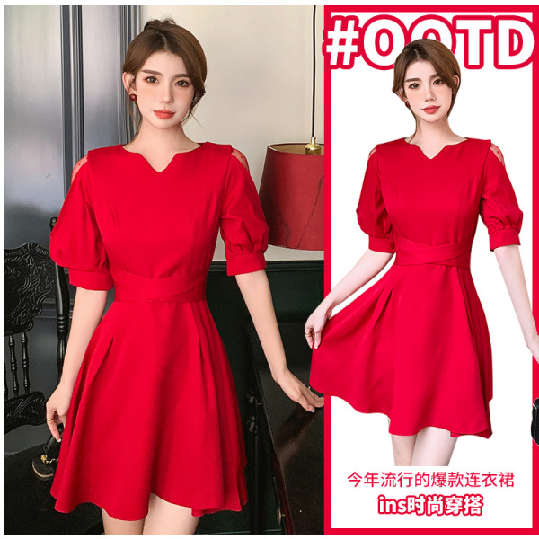 RM10801#法式晚礼服女夏季宴会气质平时可穿红色轻奢小众高端连衣裙高级...