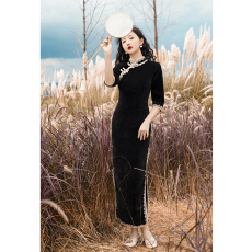 批发老<b class='q'>上海</b>长<b class='q'>旗袍</b>2025年春夏季新款中国风复古日常可穿长袖连衣裙