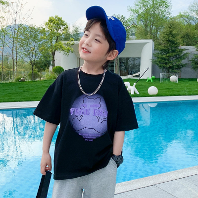 *纯棉后包领短袖儿童孩夏季中小孩男女童装T恤100%精梳棉