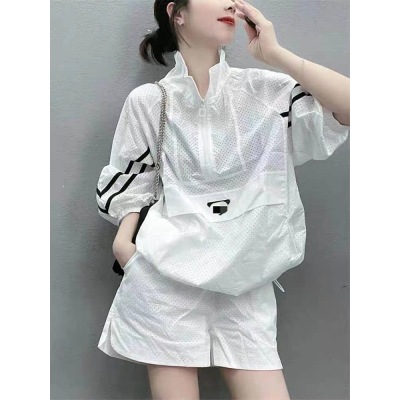 2023夏季新款时尚休闲运动服套装女薄款防晒衣短裤两件套女潮