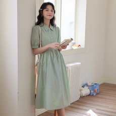 批发实拍2026年夏季新款洋气减龄法式甜美小清新显瘦短袖A字衬衫裙