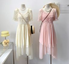 JMSHOP 蝴蝶仙子 裙子女夏显瘦甜美公主裙夏季短款仙气连衣裙