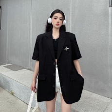 批发实拍实价~ oversize短袖西装外套女夏季宽松小众设计感小个子西服