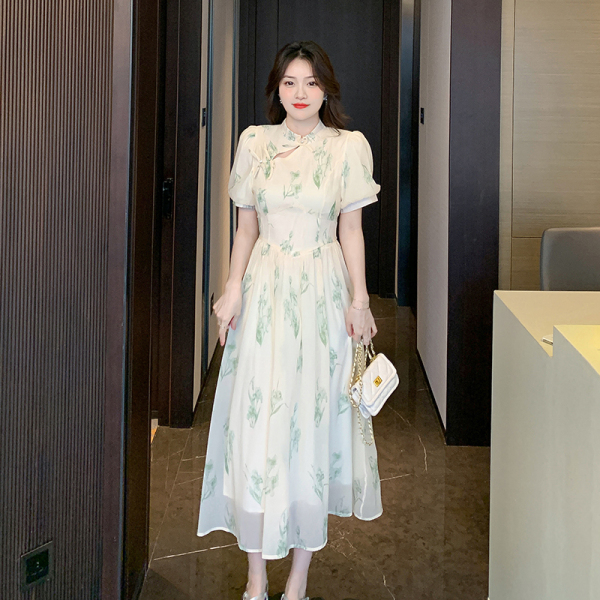 RM8170#新中式高级感年轻款少女改良旗袍法式气质超仙森系碎花连衣裙