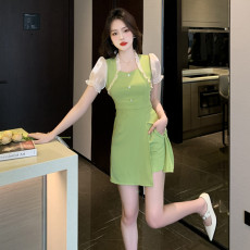 批发实拍2025夏季新款气质减龄<b class='q'>连衣</b>裙+短裤两件套套<b class='q'>装</b>