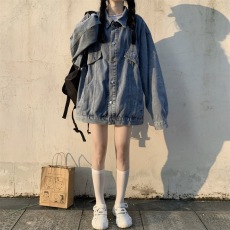 批发褂子女韩版大码胖mm宽松春秋款小个子复古休闲百搭牛仔外套潮ins
