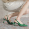 2023新款女鞋绿色马衔扣高跟后空时装凉鞋女鞋轮播图3