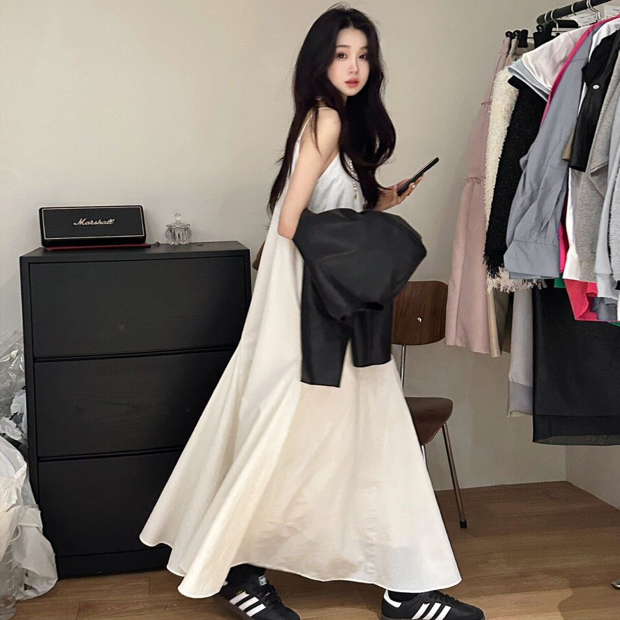 크기 있음 업데이트 보 주님 섹션 작은 대중 디자인 느긋한 고급 루즈핏 롱 코트 측면 포켓 큰 진자 슬립 드레스