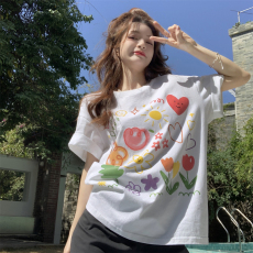 孕妇装夏季新款设计感印花宽松纯棉短袖T恤+短裤两件套