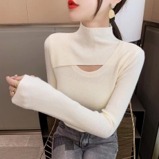 批发半高领镂空打底衫女秋冬内搭蓝色毛衣内搭2022新款显瘦保暖针织衫