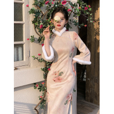批发春季古法旗袍倒大袖2023年新款优雅改良连衣裙年轻款女加厚保暖