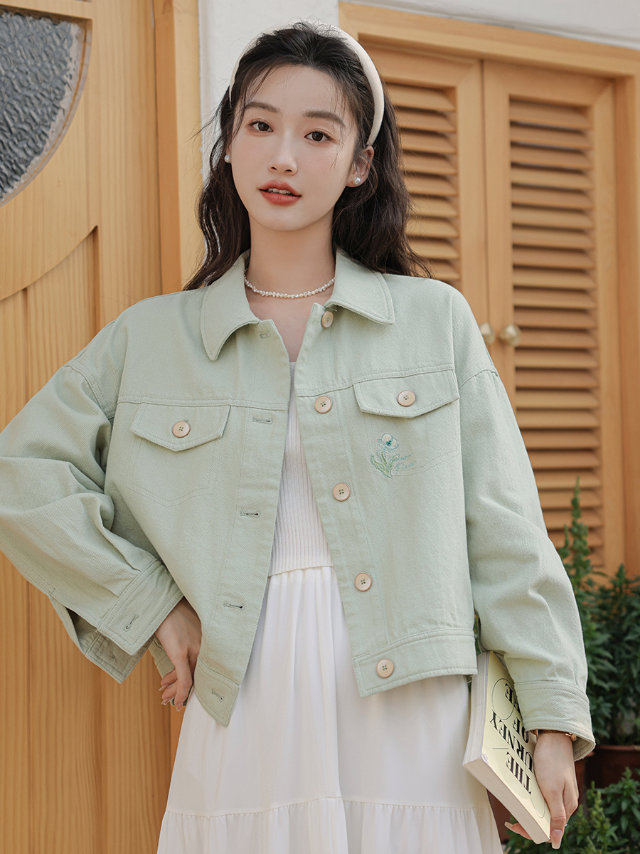 실사 2026 봄 새로운 달콤함 데님 재킷 맨위 짧은 외투 자수 카우보이 의류 여성