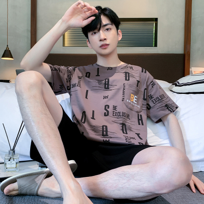 夏季新款男装莫代尔宽松大码套头短袖休闲简约家居服睡衣套装薄款