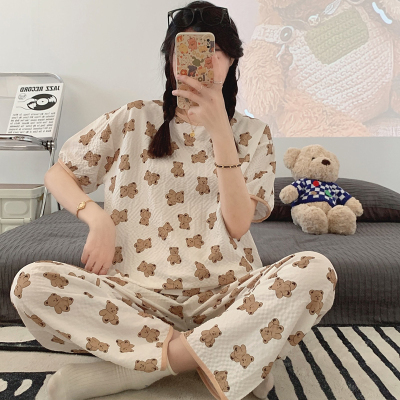 果子狸 2023 新款夏季睡衣女 泡泡棉家居服套装 M--XL