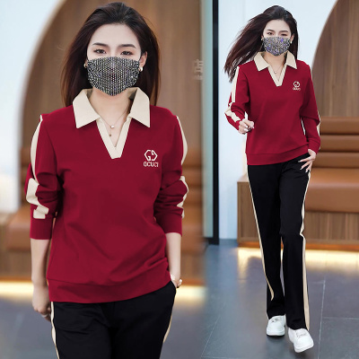 妈妈春装洋气上衣2023新款中老年运动服套装女春秋中年卫衣两件套