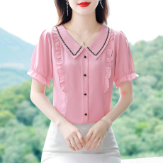 批发现货实拍2025夏季新款甜美短袖百搭小衫女士遮肚子小衫