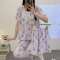 佳胜 睡衣三件套女夏季短袖V领套头甜美宽松型家居服套装坑条印花轮播图1