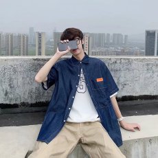 批发潮流夏季ins潮新款标准日常<b class='q'>衬衫</b>男短袖青春流行纯色原宿日系简约